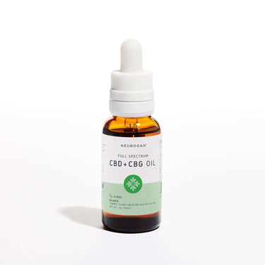 Neurogan full spectrum CBD +CBG oil 2000mg in amber glass bottle and white rubber dropper top
