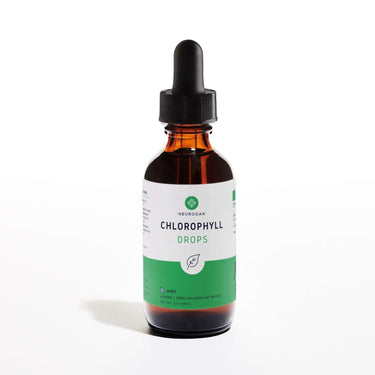 Chlorophyll drops brown 2oz bottle with black rubber dropper top