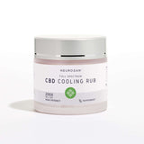 Full Spectrum CBD Cooling Rub in glass jar with beige colored cream and silver lid