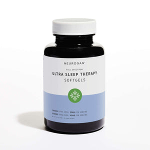Neurogan Ultra Sleep Therapy CBN Softgels in brown bottle and white lid.