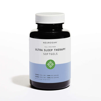 Neurogan Ultra Sleep Therapy CBN Softgels in brown bottle and white lid.