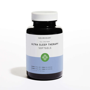 Neurogan Ultra Sleep Therapy CBN Softgels in brown bottle and white lid.